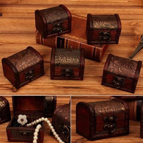 Vintage Wooden Handmade Lock Jewelry Organizer Bracelet Pearl Case Gift Box Cosmetic Containers