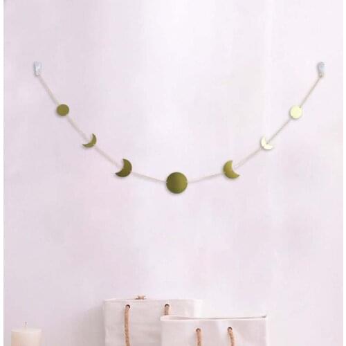 W3JE Moon Phase Garland Chains Celestial Boho Shining Wall Hanging Decor Home Living Room Bedroom Ornaments