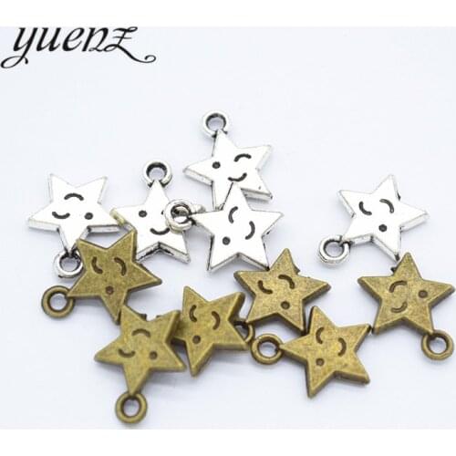 YuenZ 20pcs 2 colour Antique silver Plated star Smiley face Charms Pendants for Jewelry Making DIY Handmade Craft 14*12mm L326