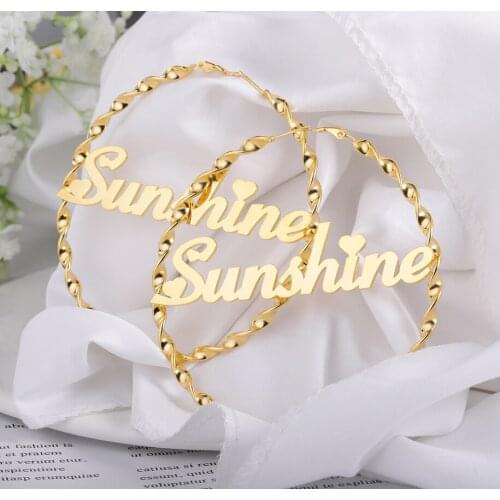 60-80MM Custom Name Earring Big Hoops Earrings Stainless Steel Hip Hop Style Personalized Custom Eearings for Women Gift