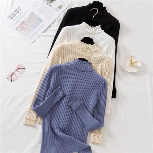 Ruched Knitted Sweater Women Clothes 2021 Winter Autumn Elasticity Korean Long Sleeve Woman Sweaters Sueter Mujer Pull Femme