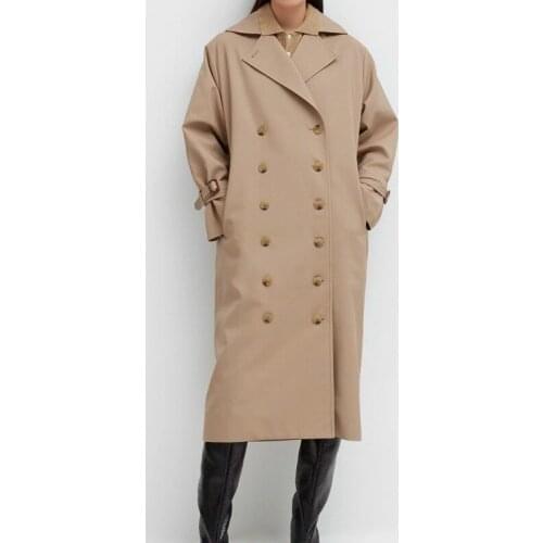 Women Solid Color Long Coat Lady Double Breasted Windbreaker Turn Down Collar Loose Outwear Female Jacket Tops 2021 New Autumn