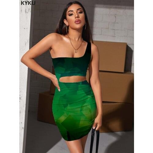 KYKU Abstract Dress Women Geometry Vestido Sexy Psychedelic Bodycon Dress Green Halter Sleeveless Womens Clothing Plus Size