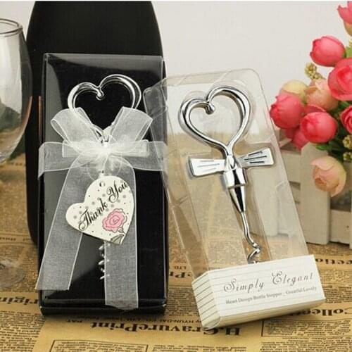 100PCS/LOT Wedding favors and gifts Chrome Alloy Heart-shaped Red Wine Bottle Opener Corkscrew Can Opener FREE SHIPPING