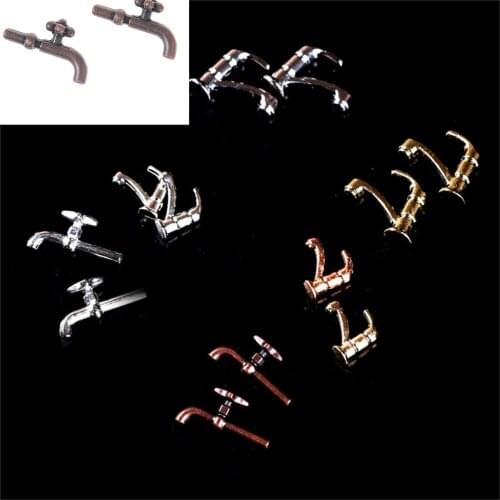 2Pcs/lot New 1:12 Miniature Metal Water Tap Bathroom Accessories Faucet Dollhouse Life Scenes Decor