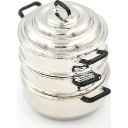 3-layers Metal Cooking Micro Steamer Pot 1/12 Doll House Accessories Dollhouse Miniature 1:12 Kitchen Decor Toy
