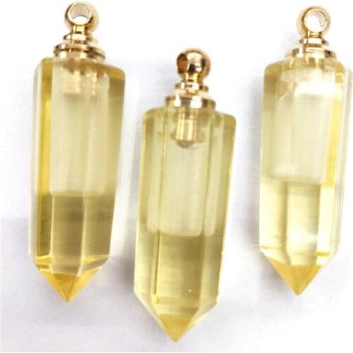 3Pcs 47x12mm Wholesale Light Yellow Moonlight Handmade Glass Hexagonal Perfume Bottle Reiki Healing Pendant S19