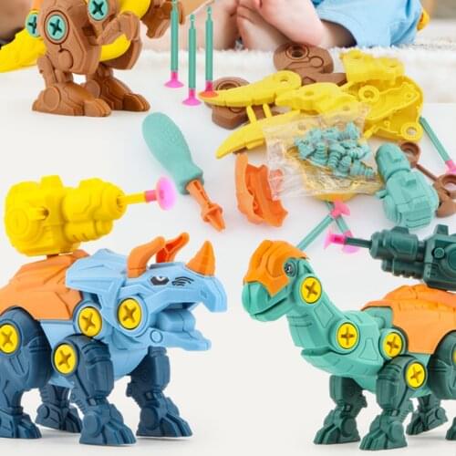 3D Creative Mosaic Puzzle Toys Drilling Screw Dinosaur Shooting DIY Drill Set Boys Educational Toys Screw Nut Combination Toy