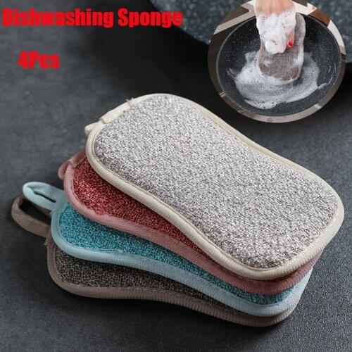 4Pcs Dishwashing Sponge Kitchen Double Sided Kitchen Cleaning Magic Sponge Scrubber Sponges Bathroom Accessories