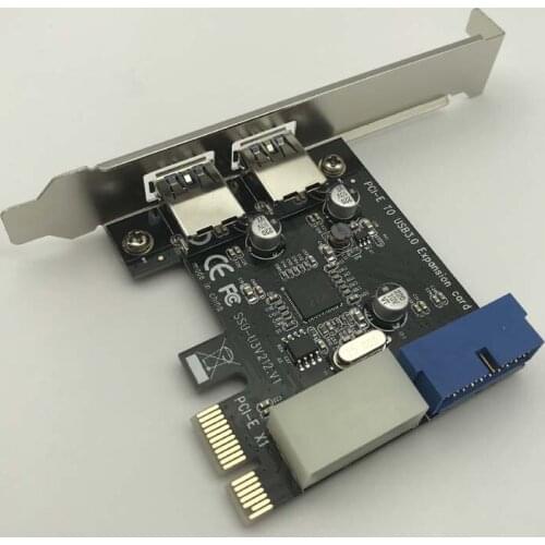 5Gbps USB 3.0 PCI-E Expansion Card Adapter External 2 Port USB3.0 Hub Internal 19pin Header PCI-E Card 4pin IDE Power Connector