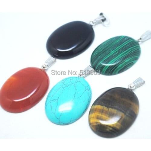 10 Pieces/Lot Nature Gem Stone Pendant Oval Shape Fashion DIY Pendant Size 30x40mm