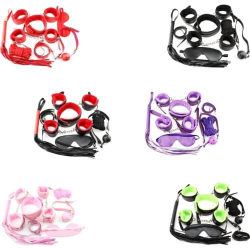 7PCS/Set Pink and Black BDSM Bondage Sex Toys for Couples Exotic Accessories PU Leather Sexy Handcuffs Whip Rope Sex Products