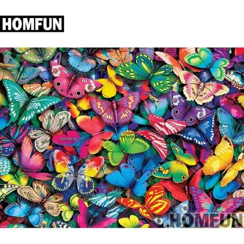 HOMFUN Full Square/Round Drill 5D DIY Diamond Painting "Colorful butterfly" 3D Embroidery Cross Stitch 5D Home Decor A00896