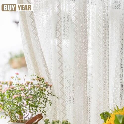 American Country Lace Curtains for Living Room Gauze Nordic Japanese Literature and Art Free Perforated Partition Door Curtain