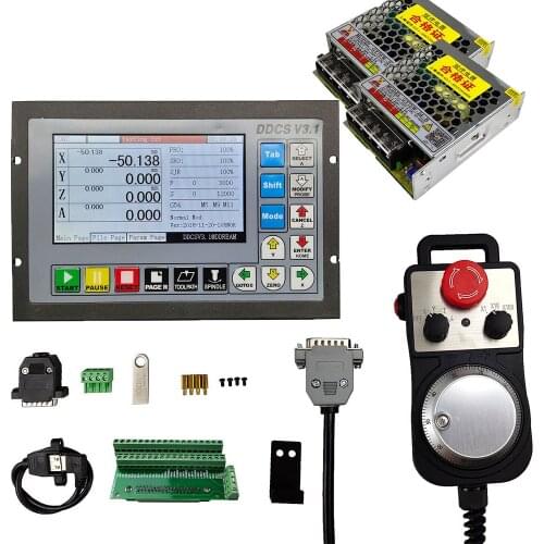 Offline CNC controller kit DDCSV3.1, 3-axis 4-axis, 500KHz, G code, 4-axis emergency stop, MPG electronic handwheel 75W24V DC