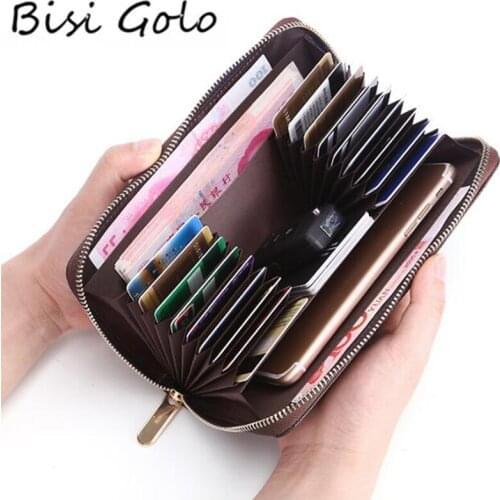 BISI GORO 2020 Men Multifunctional Card Holders PU Leather Card Wallets Zipper Business Long Luxury Wallet Male Card Package