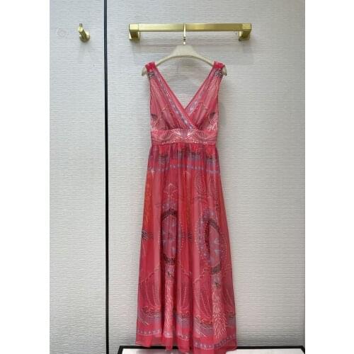Bl26333 2021 summer womens wear new national holiday style printing suspender deep V thin long dress