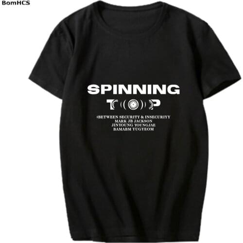 BomHCS Kpop GOT7 SPINNING TOP Cotton T-shirt Unisex Casual Basic Tee Hip Hop Top (Black Grey Pink White )