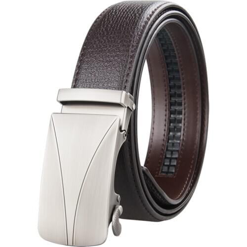Brand Brown Leather Belt for Men Luxury Brand Fashion Automatic Buckle Ratchet Belts Comfort Click Leather Belt Male