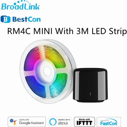 BroadLink RM4C mini Wifi IR Controller with 3M IR Controlled RGB LED Light Strip Works with Alexa Google Assistant Voice Contro