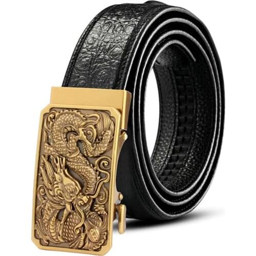 CKMN Brand Coppe Dragon Design Genuine Leather Mens Automatic Buckle Belt Fashion Crocodile skin texture Male Leather Strap New