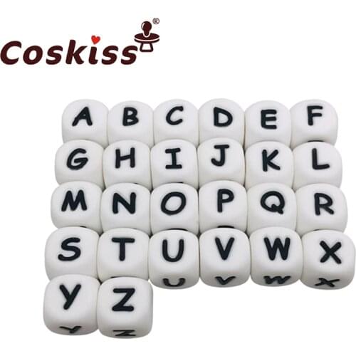 Coskiss 100pc Silicone Alphabet Letter Beads Food Grade Chewing Beads Teething 26 Letters Silicone Letter Bead Baby Teether
