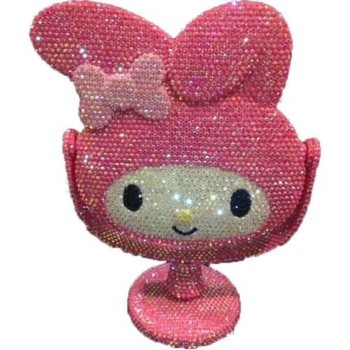 Handmade Melody Decorative Mirrors Kawaii Makeup Dressing Mirror Portable Bling Rabbit Vanity Decor Room Round Mirror