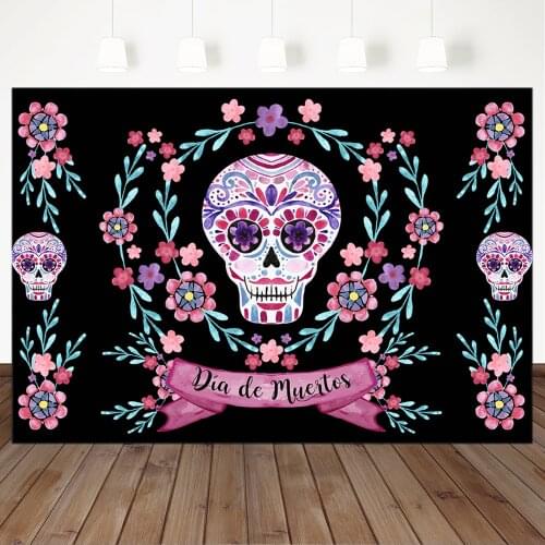 Day Of The Dead Backdrop For Mexican Fiesta Sugar Skull Flowers Photography Background Dia De Los Muertos Birthday Party Banner
