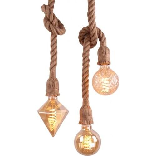E27 Hemp Rope Lamp Holder Hanging Line Retro Single-Head Hemp Rope Lamp Holder Creative Cafe Bar Decorative Lamp