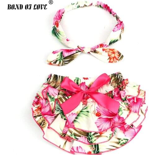 Baby Shorts Baby Clothing Bloomer Cotton Ruffled Panties Flower Bow Diaper Covers Baby Bloomers with Matching Headband Set