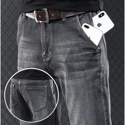 2021 Anti-theft Zipper New Classic Style Grey Slim Jeans Cotton Elastic Regular Fit Denim Pants Male Brand Trousers