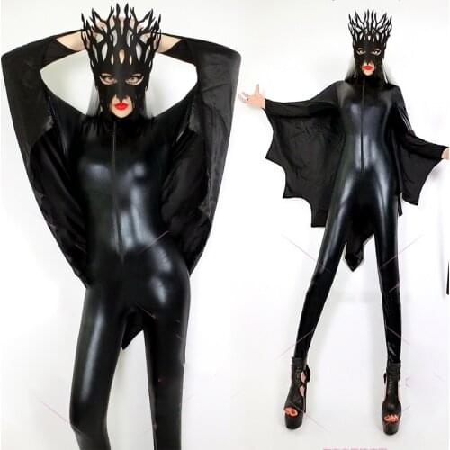 Halloween Nightclub Party Ds Black Horror Bat Jumpsuit Cosplay Costume Stage Outfit Rave Festival Performance Wear DNV13125