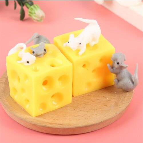 Mouse and Cheese Toy Sloth Hide and Seek Stress Relief Toy 2 Squishable Figures And Cheese Block Stress Busting Fidget Toys Gift