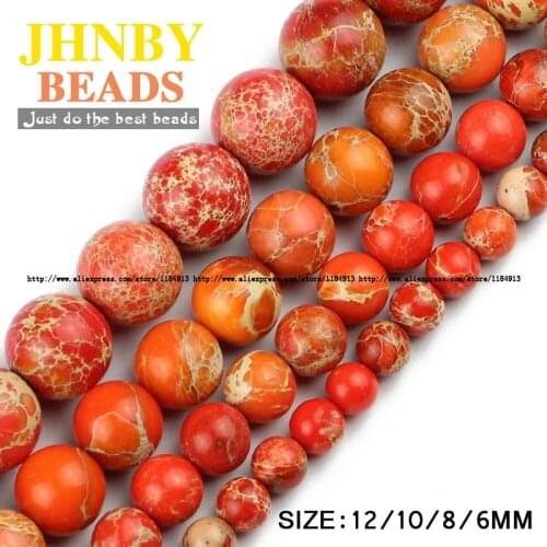 JHNBY Orange Emperor pine beads Natural Stone Round Loose beads ball 6/8/10/12MM Jewelry bracelet accessories making DIY