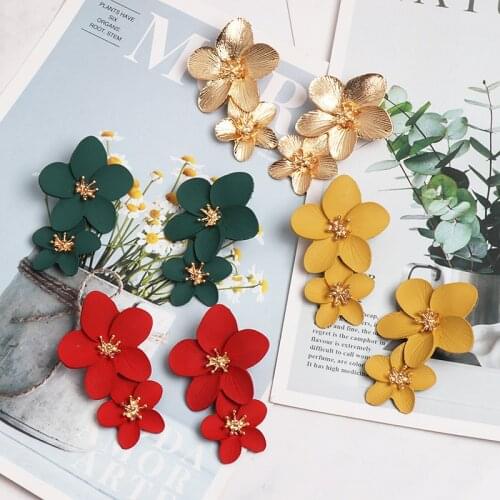 JURAN Trendy Boho Geometric Long Stud Earrings For Women New Flower Gold Color Punk Fashion Vintage Maxi Earring Wedding Jewelry