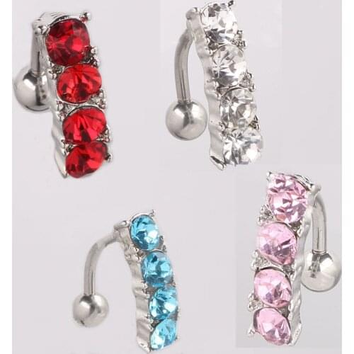 Belly button ring Silver 4 Gem body piercing Navel ring jewelry 14G 316L surgical steel Nickel-free free shipping