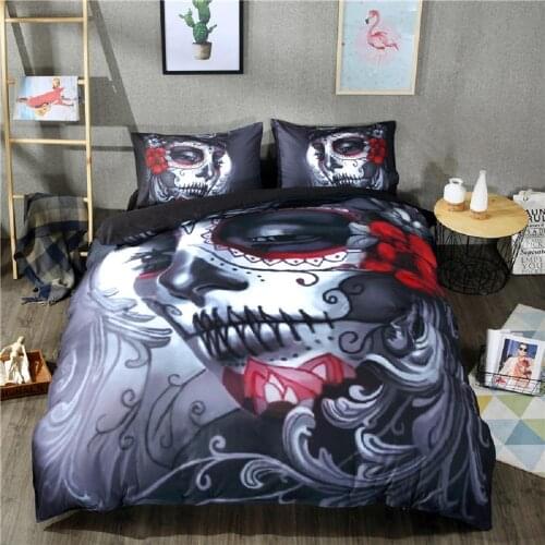 2/3 Pieces Camellia Woman Bedding Set 3D Print Skull Terror Style Duvet Cover Set Single Double King Size Bed Quilt Cover 7 Size