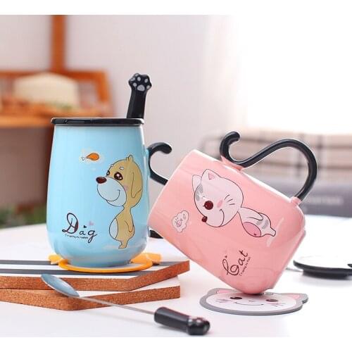 High Capacity Cartoon Mug Creative Ceramic Mug for Couple with Spoon Lid Kubek Do Kawy Student Breakfast Coffee Milk Mug MM60MKB