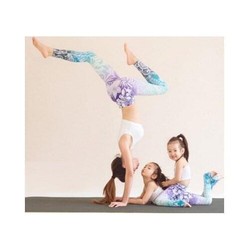 Flower Print Mother and Daughter Fitness Elastic Leggings Mom And Daughter Yoga Leggings Pants Family Matching Sports Outfits