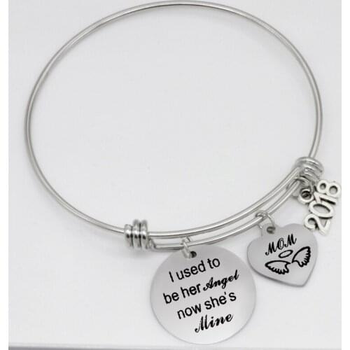 Fashion mom gift bracelet stainless steel jewerlry I used to be her angel Now shes Mine 2019 adjustable Bangle B1047