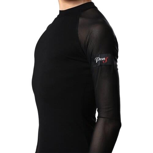 Men Male Latin Dance Shirts Black Color Cotton Long Sleeve Wears Men Gentlemen Ballroom Chacha Present Tops Fabrics