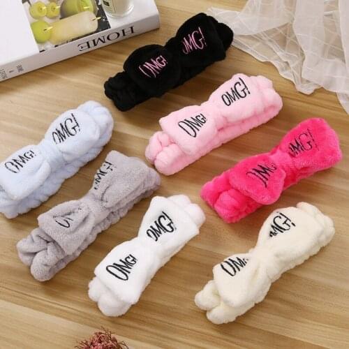 New Letter "OMG" Coral Fleece Soft Bow Headbands for women Girls Cute Hair Holder Hairbands Hair Bands Headwear Hair Accessories