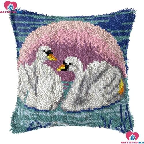 Foamiran for crafts Embroidery Pillowcase set Latch Hook Rug Kits 3d DIY Needlework Unfinished Crocheting Yarn Cushion Mat Swan