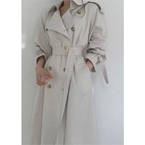 New Spring Autumn Casual Women LongTrench Coat Double Breasted With Belt Loose Coat Office Lady Outerwear Fashion