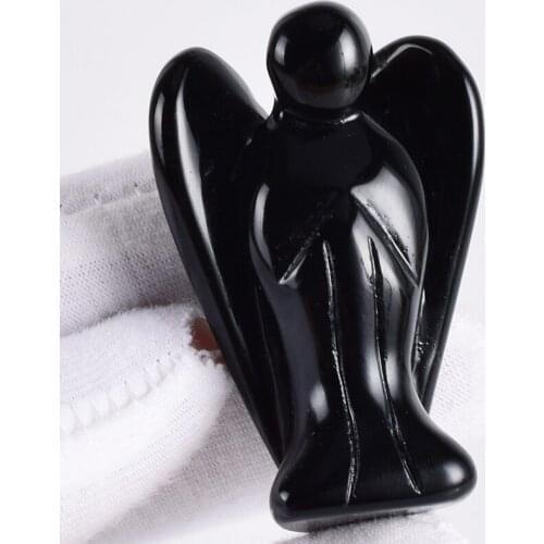 Obsidian Mini Angel Figurines Miniatures 2 Inch Natural Stone Angel Craft Dream Catcher Statue Chakra Healing vintage Home Decor