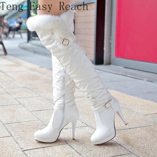 Autumn Thigh High Boots Platform Winter Boots Women Over The Knee Boots Suede Long Boots High Heels Fur Plush Wedge Shoes Woman