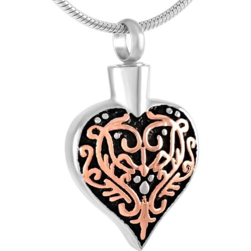 IJD9299 Stainless Steel Cremation Pattern Heart Urn Ashes Necklace Memorial Keepsake Pendant