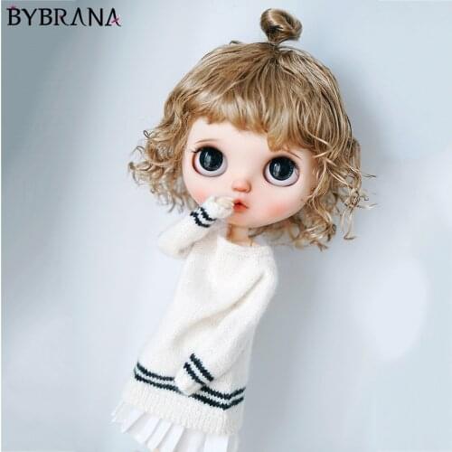 Bybrana Short Wave Bangs Wigs Head Circumference 9-10 Inches Imitation Mohair For Dolls