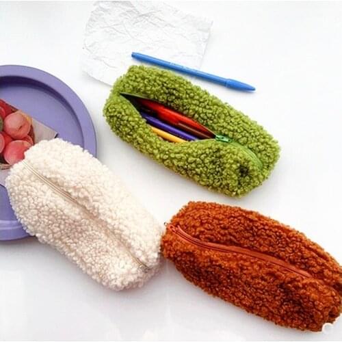 1Pcs Lambswool Pencil Case Pen Pouch Plush Kawaii Zipper Bags Cosmetic Make Up Organizer Pouch School Office Stationery Supplies