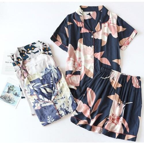 Women’s Summer Thin Viscose Fiber Pajamas Suit Half-sleeved Shirt Casual Loose Short Pants Homewear